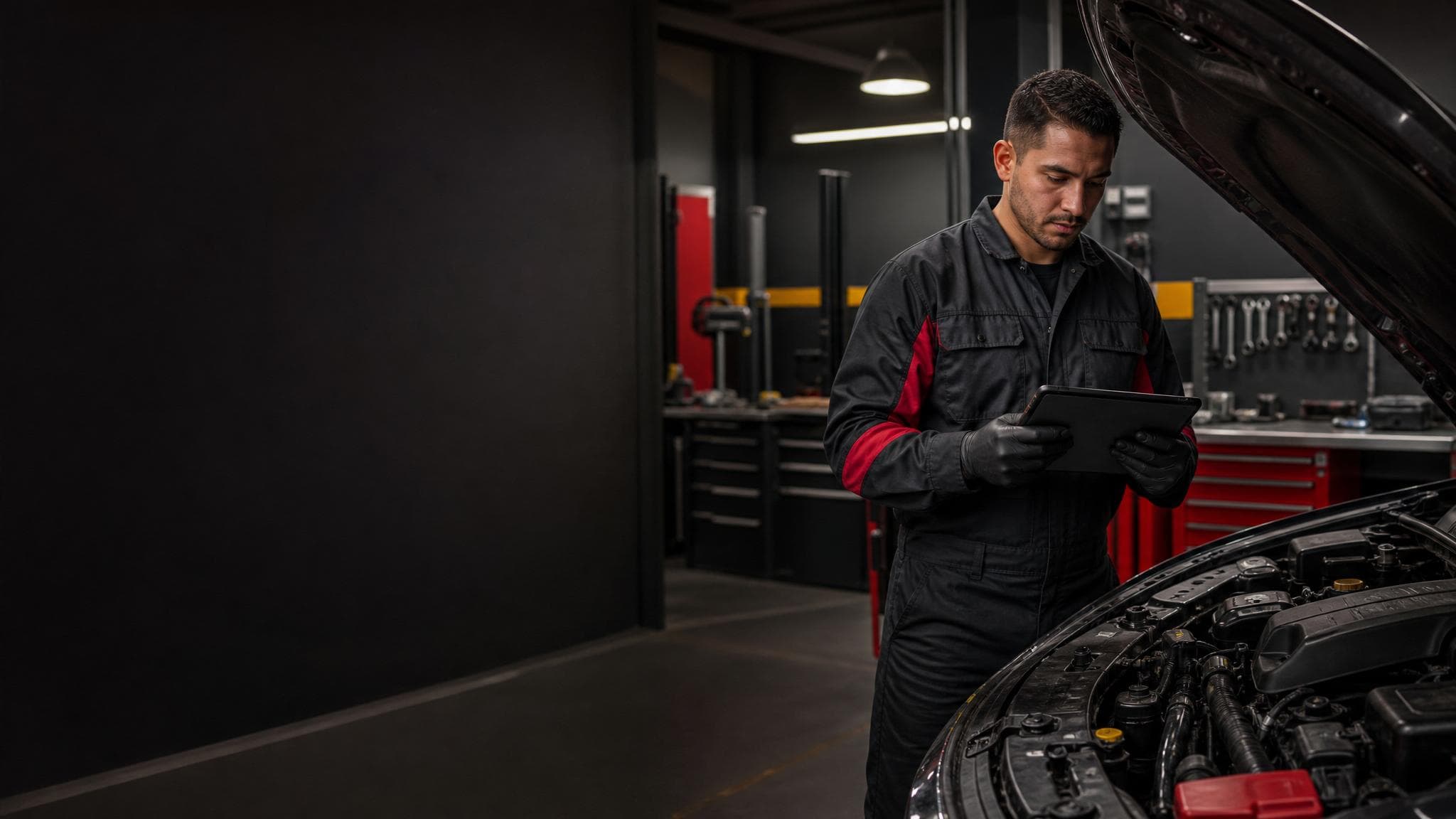 Mecánico profesional diagnosticando vehículo en ServiAuto