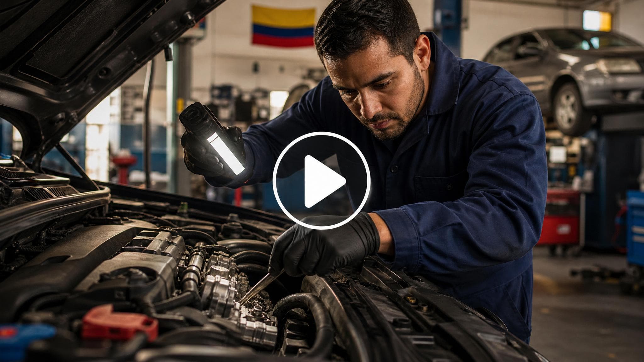 Vista tipo video de mecánica automotriz en acción